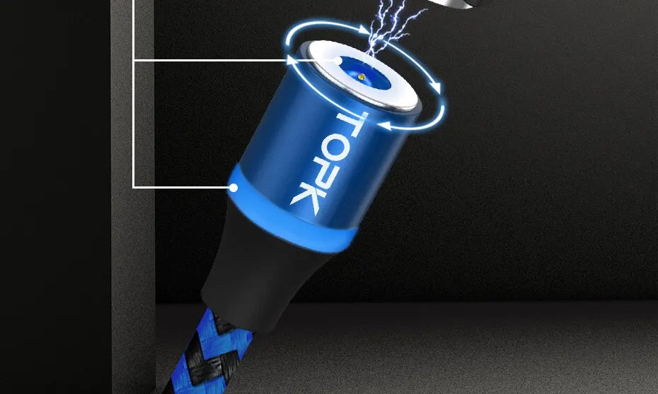 Magnetic Charging Cable 3 IN 1 TOPK 360 Rotation Magnetic Phone Charger Cable with LED Light for Micro USB Type C Cable