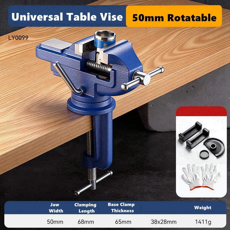 Professional Table Vise , 360° Rotation Work Clamp-On Vise, Versatile Use, Heavy Duty Construction for Woodworking, Metalworking