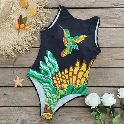 2026 New Printed One-piece Swimsuit Classic Printed Lace Up Swimsuit Women's Push Up Flower One-piece Suit Beach Wear For Female