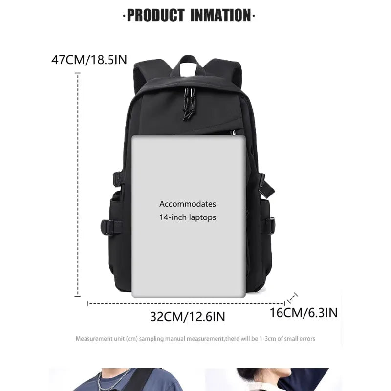 One 15 Inch Polyester Waterproof Solid Color Simple Men's Backpack Fashion Couple Student Computer Backpack