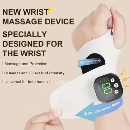 Electric Cordless Hand Wrist Massager 10 Mode Vibration Massage 29 Levels Massage Hands Rechargeable Wrist Brace Protector Wrap