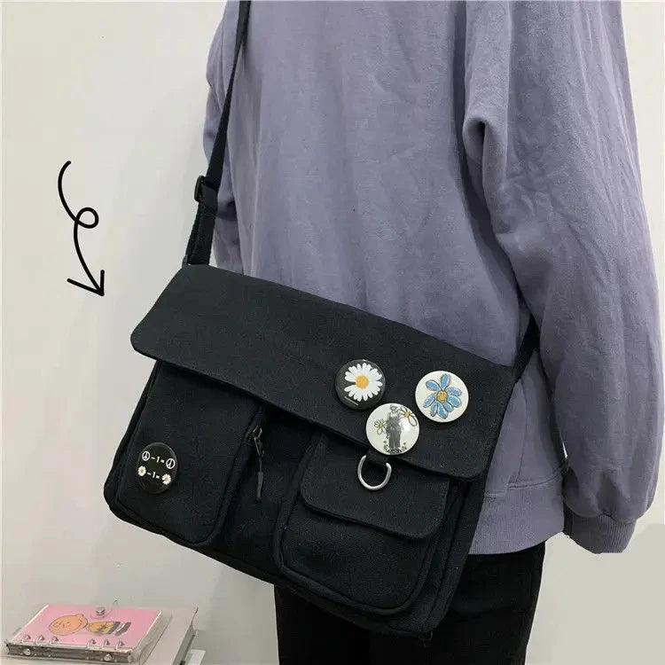 Xierya Women Canvas Messenger Bag Youth Ladies Fashion Shoulder Bag Student Large Capacity Female Crossbody Bags Woman Packet