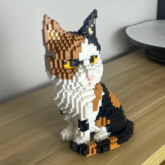 Knew Built Adorable Cat Mini Model Building Blocks 4 Expressive Faces Option in Orange and Cow Patterns for Kid Toys and Pet Fan