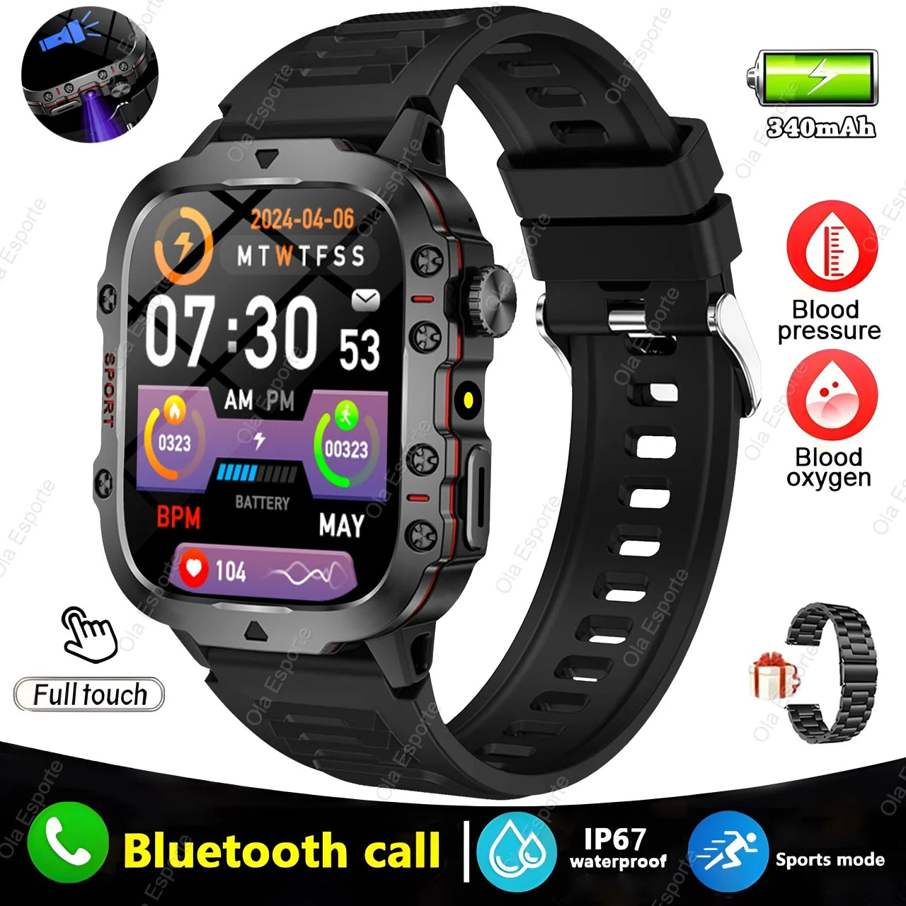 2025 Military Smartwatch GPS Men Flashlight Waterproof Outdoor Sports Tracker HD Bluetooth Calls Smart Watch New For Android IOS
