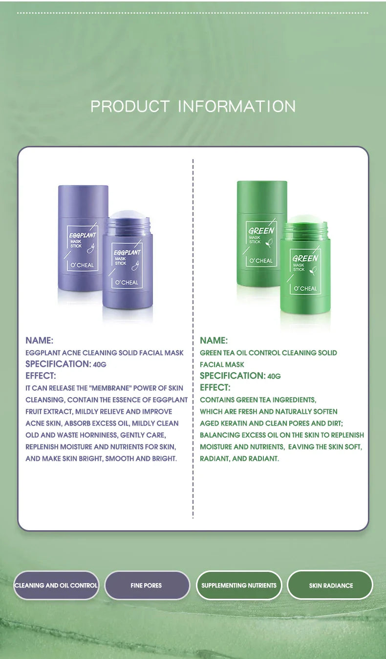 Solid facial mask Stick Green Tea Honey Peach Cleaning Pore Moisturizing Long Charcoal Eggplant Mud Film