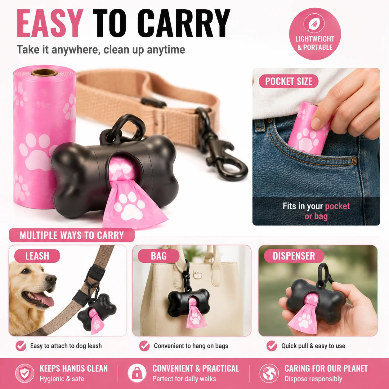 180PCS Dog Waste Bags Thick Leakproof Pet Poop Bags with Easy Carry Rolls for Dogs Cats Walking Outdoor Cleaning