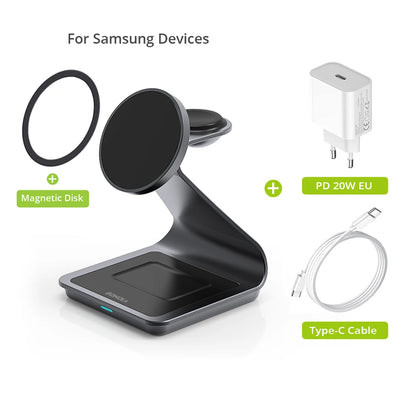 Bonola Magnetic 3 in 1 Wireless Charger Station for Samsung S24 Ultra/S25 25w Fast Charging Stand for Galaxy Watch 7/6/5/Earbuds