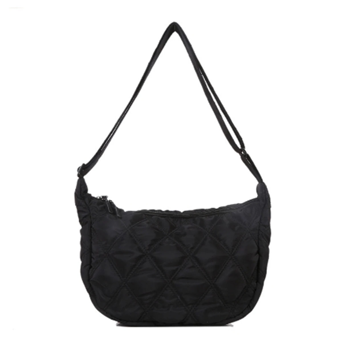 Black diamond check embroidered thread large capacity down Cloud Women's shoulder crossbody dumpling bag (without pendant)