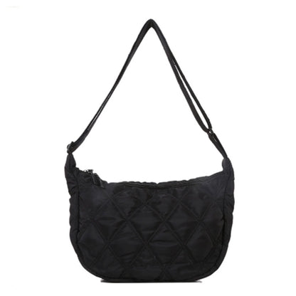 Black diamond check embroidered thread large capacity down Cloud Women's shoulder crossbody dumpling bag (without pendant)