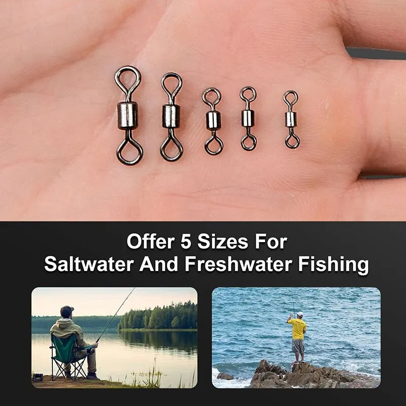 250pcs/Set Fishing Connector 2 4 6 8 10 Fishing Barrel Bearing Rolling Swivel Solid Ring Lures Fishing Accessories