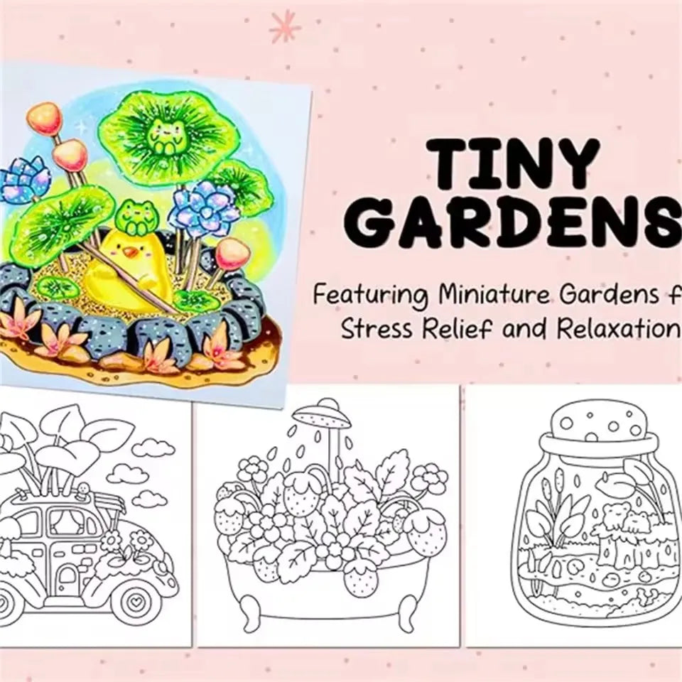 TINY GARDENS Coloring Book for Adults - Bold & Easy Cute Patterns, Relaxing Drawing Gift for Birthday & Party