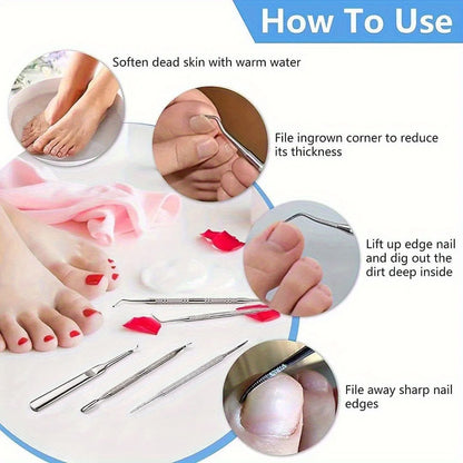 Stainless Steel Nail Care Set: Precise Stratum Corneum Remover and Calluses Trimmer - Including Nail Files and Cleaning Agents