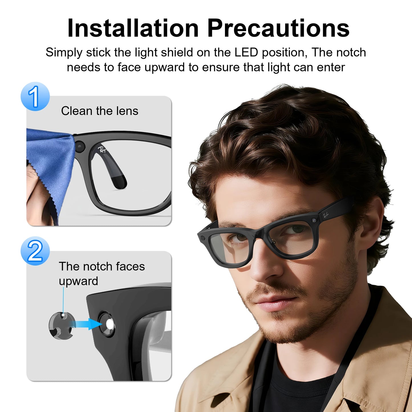 HIBLOKS For Ray-Ban Meta & Gen 2 Wayfarer RW4012/RW4008/RW4006 Skyler Headliner & Oakley Meta HSTN Smart Glasses Shading Sticker