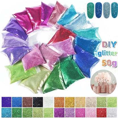 50g Extra Fine Glitter Holographic Laser Dazzling Nail Glitter Powder Art Crafts Resin Tumbler Decoration Shiny Flakes Sequins