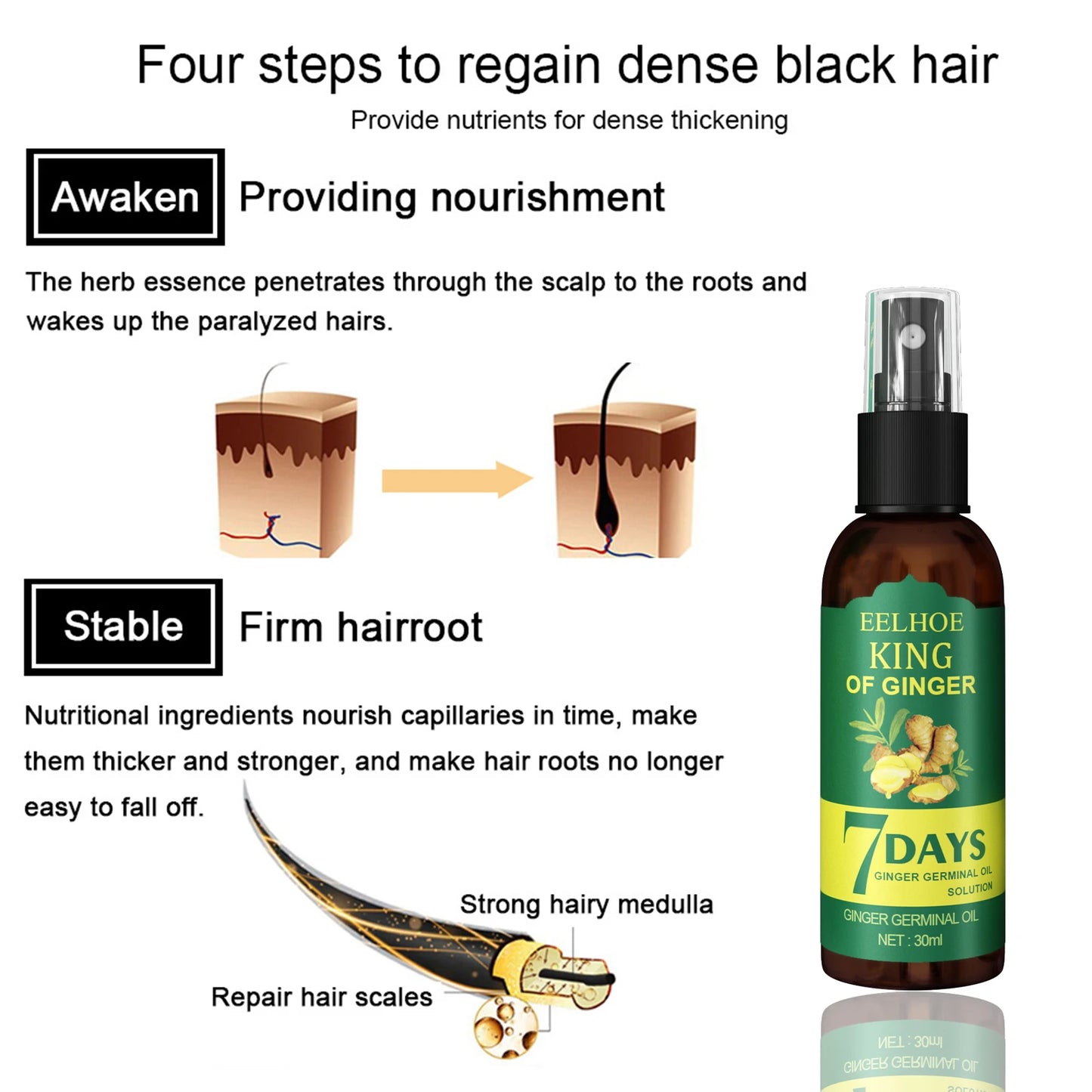 Ginger Care Hair Spray Hair Growth Essence Nourish Hair Roots Massag Scalp Repair Hair Quality Control Oil Hair Care Solution