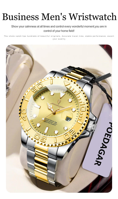 POEDAGAR Original Luxury Man Wristwatch Waterproof Luminous Date Men Watch Stainless Steel Fashion Business Men's Quartz Watches