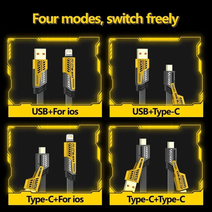 4-in-1 Fast Charging Cable, 65W PD QC Charging Cable with Multiple Connectors, Suitable for Android/iPhone