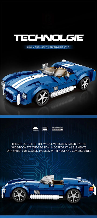 312PCS Blue Sport Car Building Block Set Creative City Vehicle Diy Car Model Bricks Desktop Display Puzzle Toys Holiday Gifts