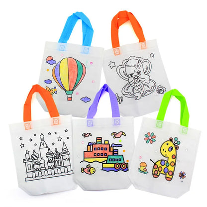 1-10pcs Sets DIY Graffiti Bag with Markers Handmade Painting Non-Woven Bag for Children Arts Crafts Color Filling Drawing Toys