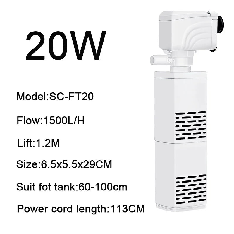 3 in 1 Aquarium Filter Pump Silent Fish Tank Submersible Air Oxygen Aerator Aquarium Air Pump Water Changer Pump Wave Maker 220v