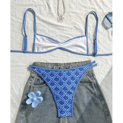 S - XL Flowers Printed High Leg Cut Bikini Female Swimsuit Women Swimwear Two-pieces Bikini set Bather Bathing Suit Swim V6965