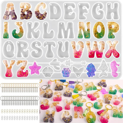 Alphabet Silicone Mold for Epoxy Resin Kit Mixed Style Letters Resin Casting Mold Set DIY Keychain Pendant Jewelry Making Tools