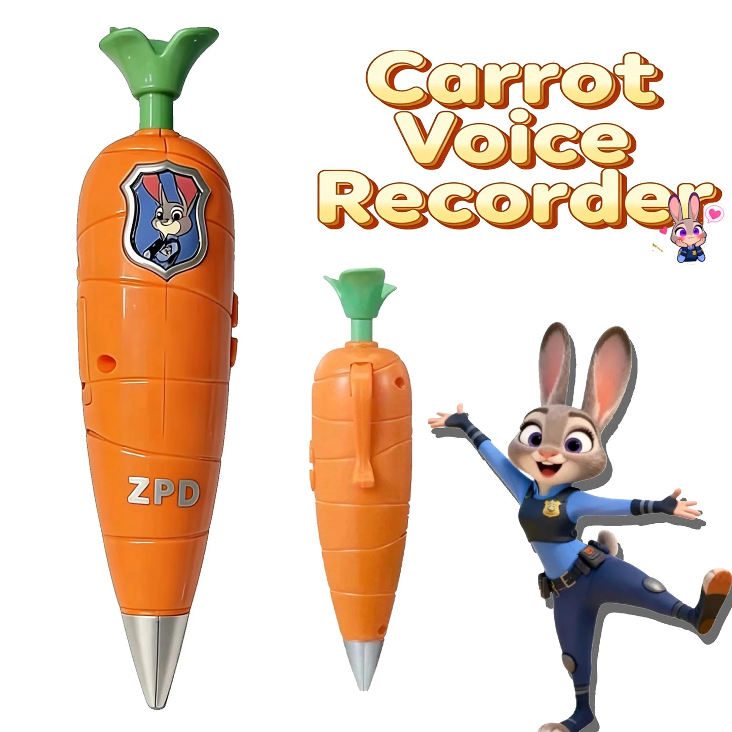 Disney Zootopia 2 Carrot Recorder Pen | Judy & Nick Style for Kids | 60s Mini Recorder | 2-in-1 Gel Pen Stationery
