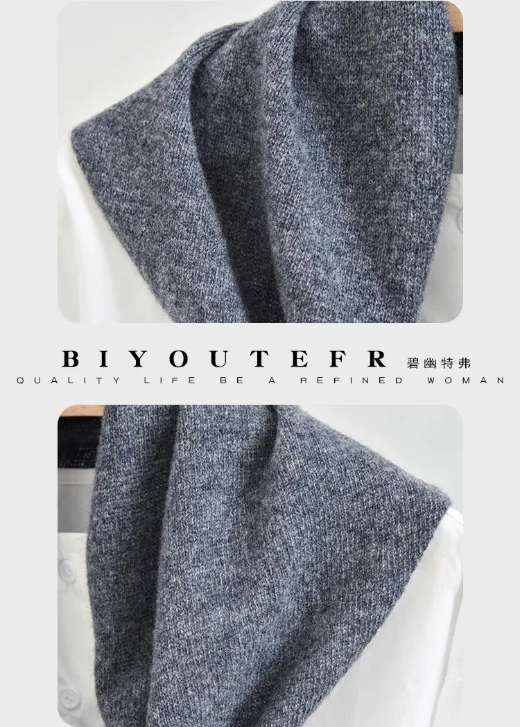 100% Australian Wool Knitted Triangle Scarf Shawl Women's Autumn  Winter Warm Neck Protection Scarf Decorative  Small Scarf