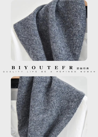 100% Australian Wool Knitted Triangle Scarf Shawl Women's Autumn  Winter Warm Neck Protection Scarf Decorative  Small Scarf