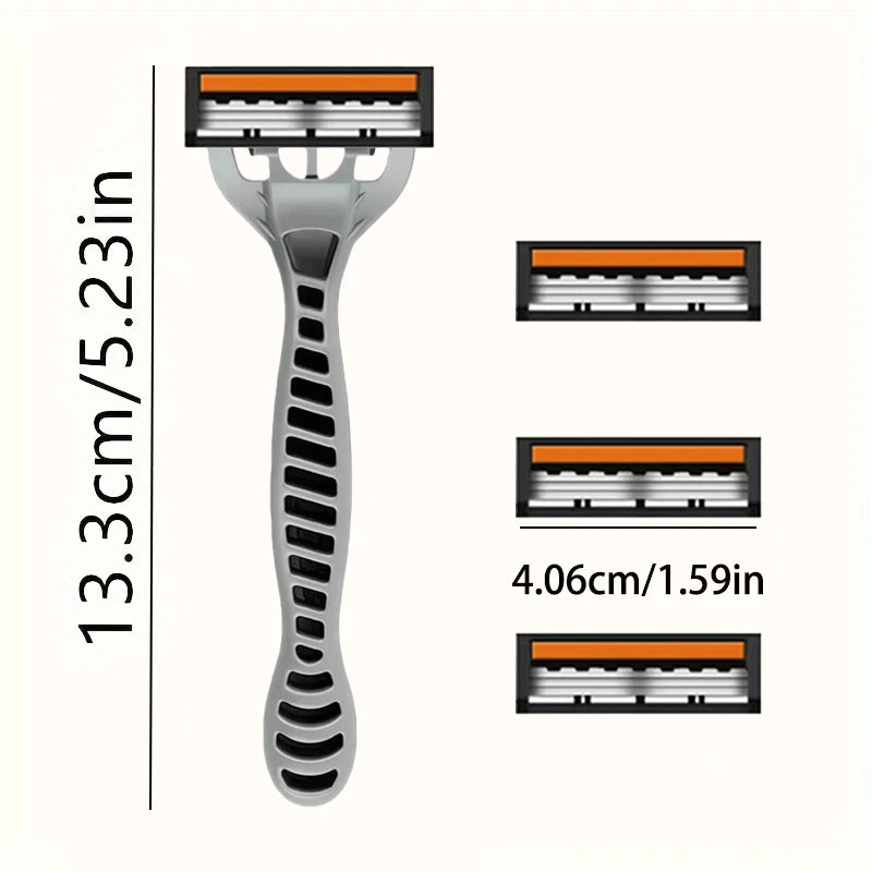 3-Layer Razor Head Manual Shaver, Blade Razor Safety Shaving Beard Moustache Manual Shaver Set