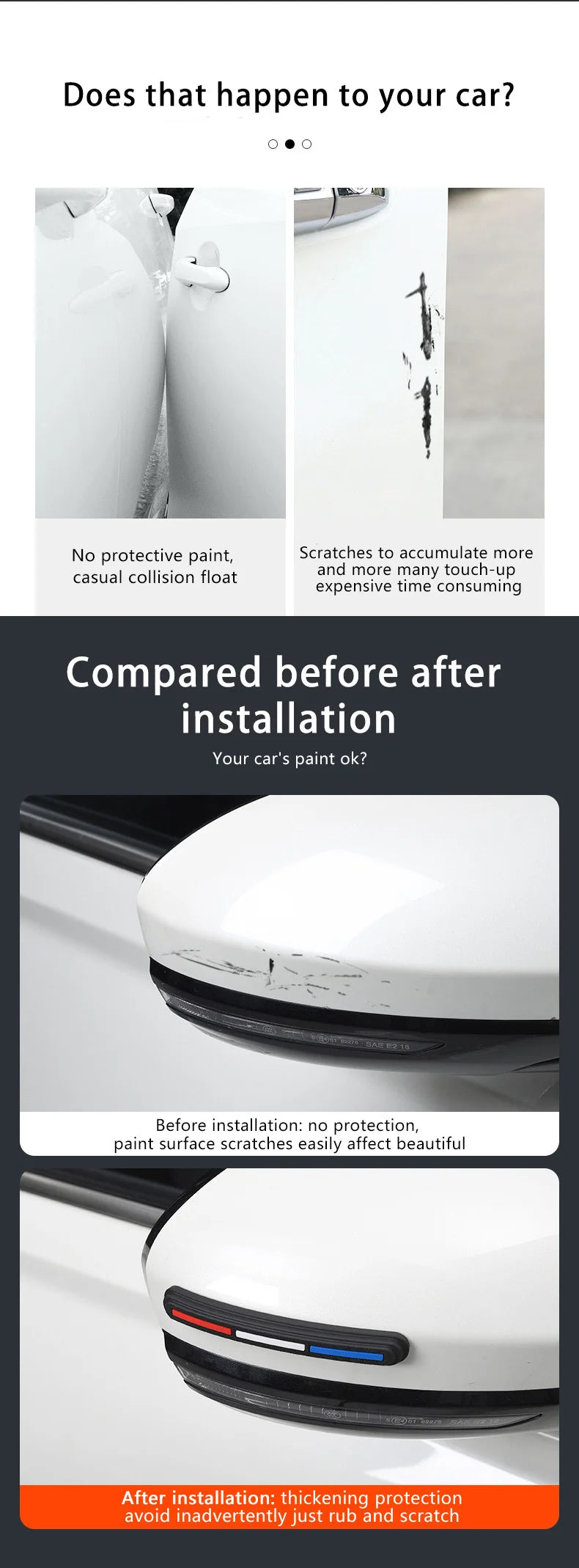 4pcs Car Rearview Mirror Door Protector Guard Edge Protector Buffer Trim Molding Protection Strip Car Auto Scratch Protector Bar