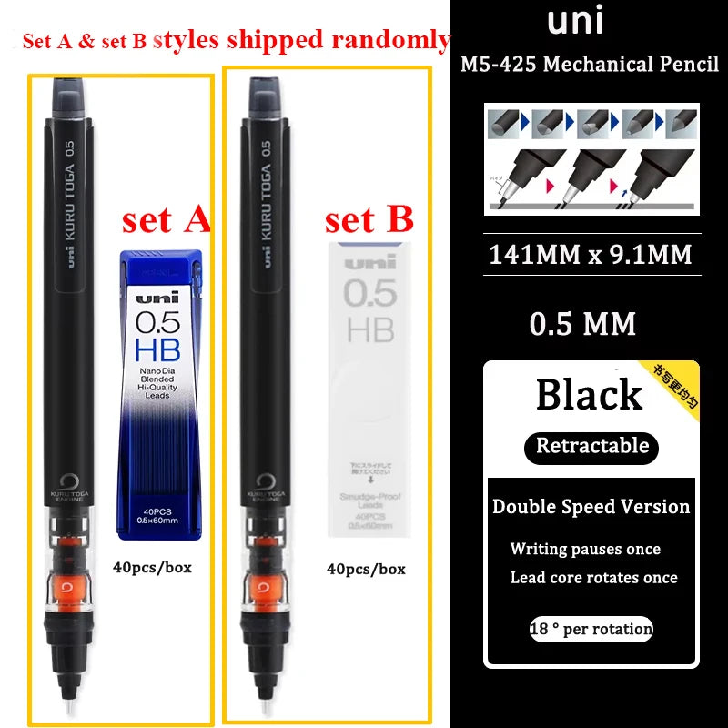 UNI KURUTOGA Mechanical Pencil M5-452 Creative Writing Continuous Sketch 0.5mm Lead Automatic Rotating Mechanical Pencil