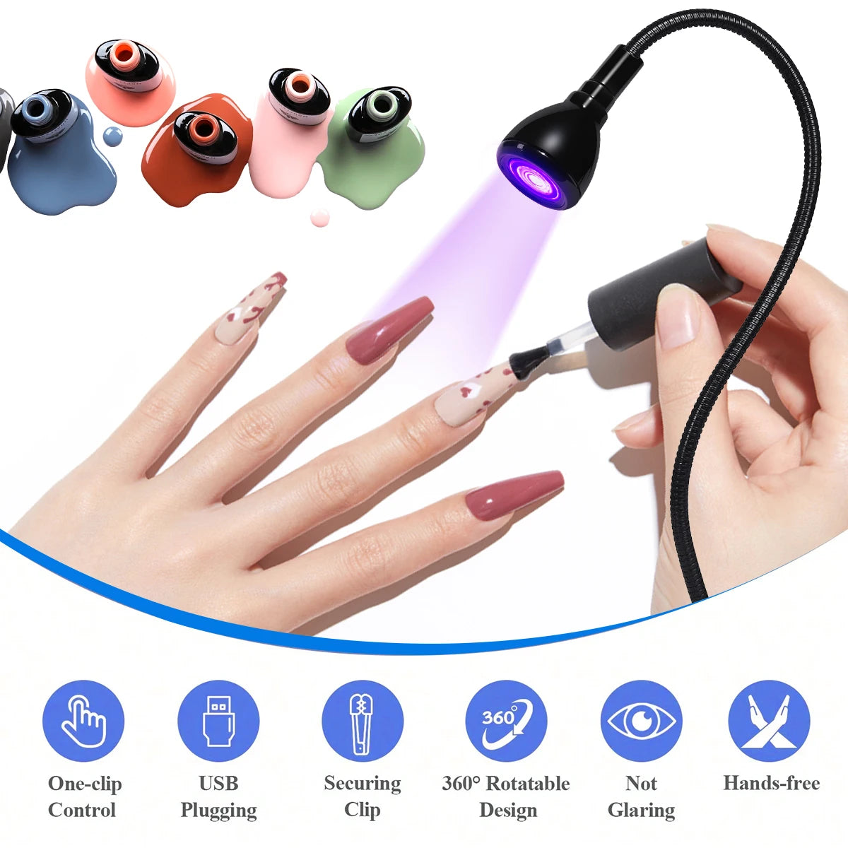 Quick-Drying Nail Lamp Usb Clip Desk Lamp 360 Degree free Rotation Light Nail Polish Uv Curing Violet Light Quick drying