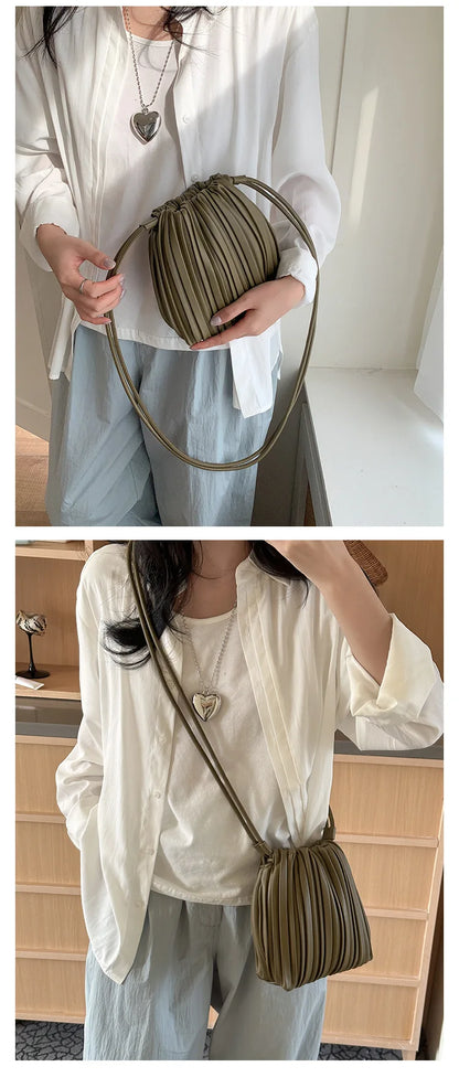 Summer Fashion New Crossbody Bag Women's PU Single Shoulder Mini Bag Luxury Versatile Pleated Casual Small Square Bag