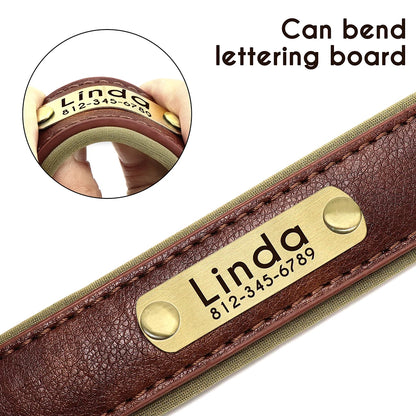 Customized PU Leather Nameplate Dog Collar Soft Padded Dogs Collars Free Engraving Name for Small Medium Large Dogs Adjustable