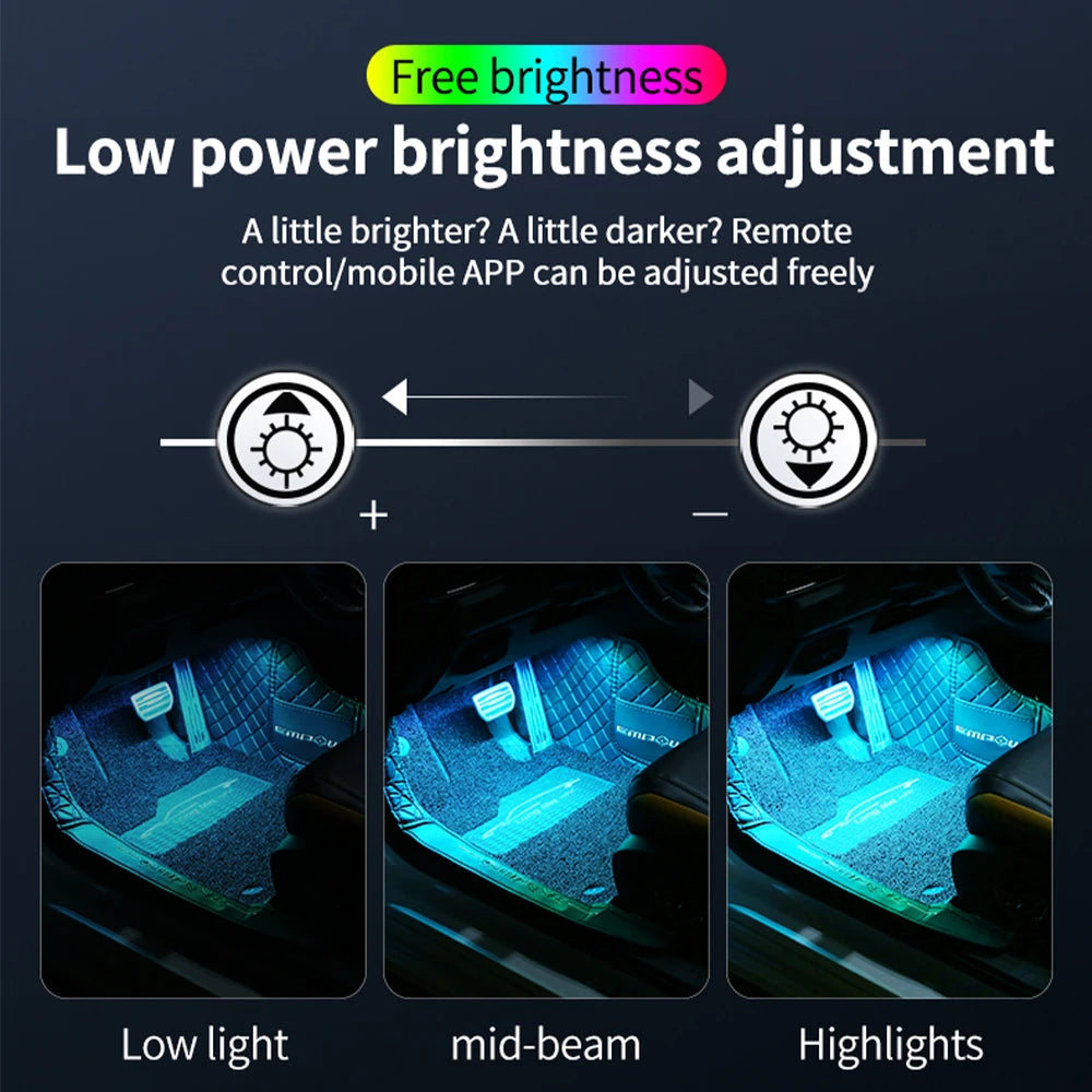 Car Foot Light Ambient Light Atmosphere Decorative Lamp RGB Decorative Lamp LED Car Interior Remote APP Control