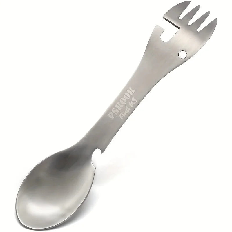 PSKOOK Outdoor Survival Tools 5 in 1 Camping Multi-functional EDC Kit Practical Fork Knife Spoon Bottle/Can Opener