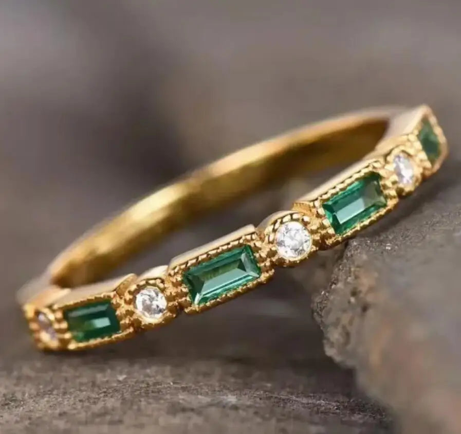 Trend Simple Square Green Color Zircon Rings For Women Birthday Gift Accessories Fashion Custom Jewelry