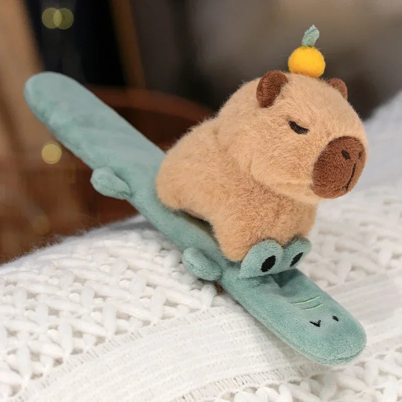 Capybara Slap Snap Wrap Capibara Plushie Wristband Bracelet Kawaii Cute Dog Cat Plush Toy Hand Ring Creative Funny Gift
