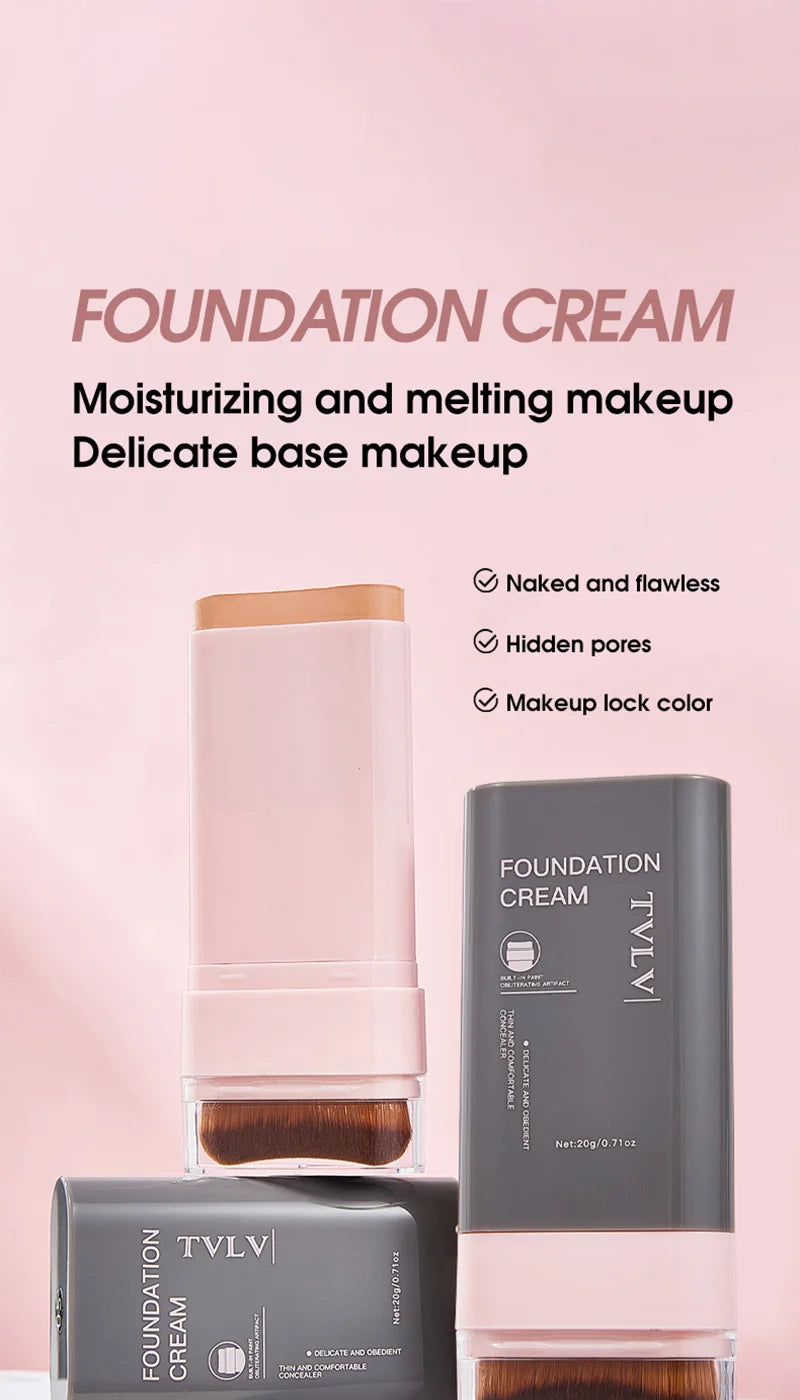 TVLV Concealing Foundation Stick: 5 Shades with Built-In Brush - Cream Finish, Lightweight and Waterproof Formula,