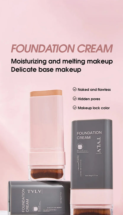TVLV Concealing Foundation Stick: 5 Shades with Built-In Brush - Cream Finish, Lightweight and Waterproof Formula,