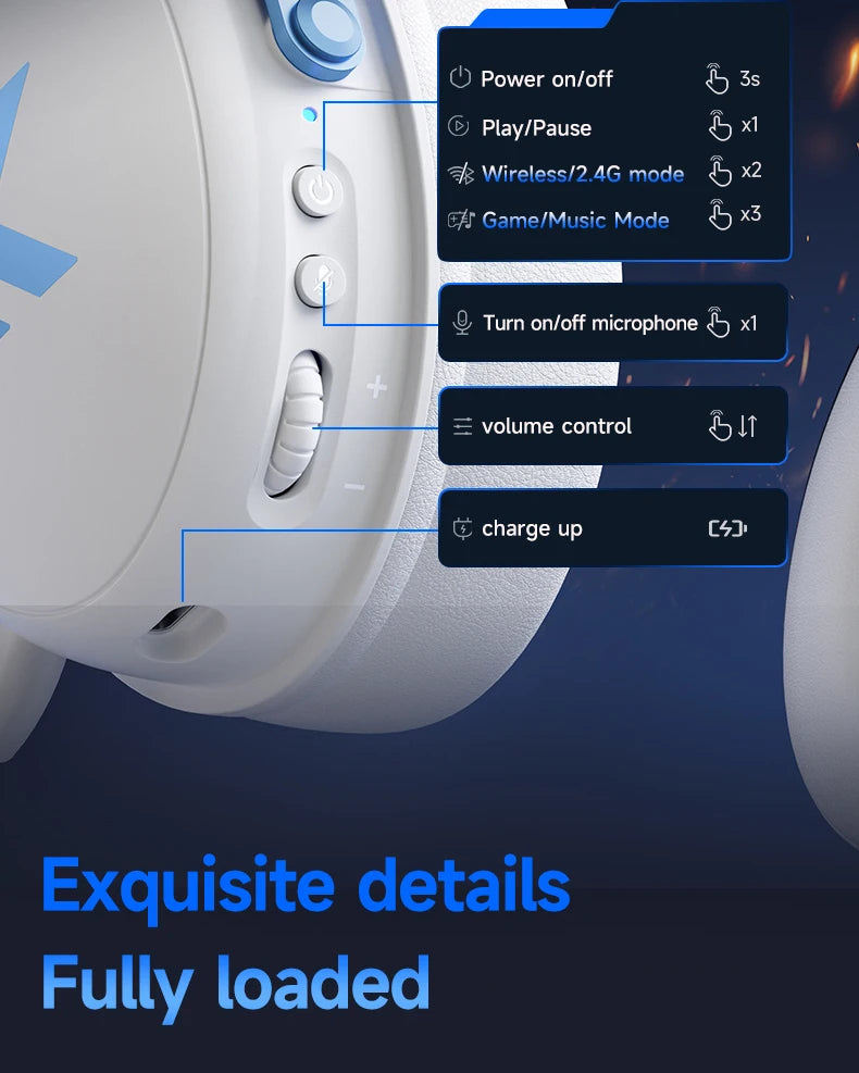 MCHOSE V9 pro E-Sports Headset with Microphone Tri-Mode Gaming USB Wireless 7.1 Channel Surround Sound Portable Audio Headphones