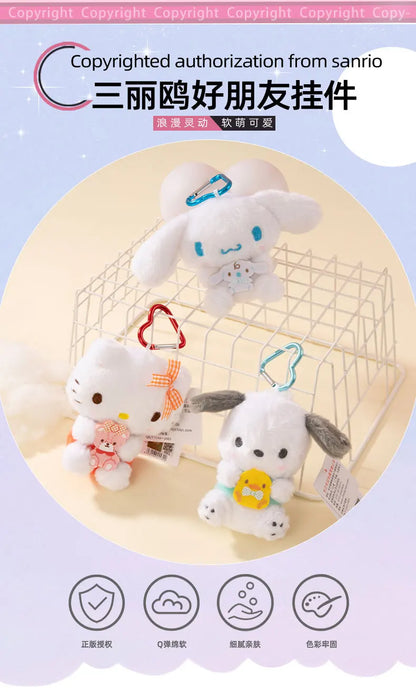Genuine Sanrio Hello Kitty Kuromi Melody Pachacoo Cinnamoroll Stuffed Toy Pendant Cute Plush Toys Keyring Keychain Birthday Gift
