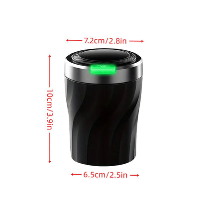 1 car ashtray set, interior use, one click lid opening, large capacity, equipped with LED lights and metal lining.