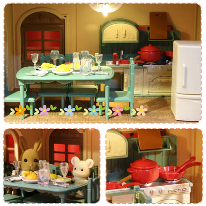 1:12 Miniature Furniture Forest Family Kitchen Toy Dining Table Dollhouse Accessories Bathroom Pretend Play For Girl Gifts Toys