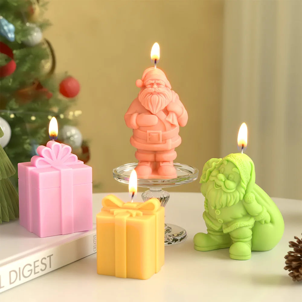Christmas Santa Claus Silicone Candle Molds Aromatherapy Gypsum Soap Baking Mould Festival Ornament Decor Xmas Gifts Making Mold