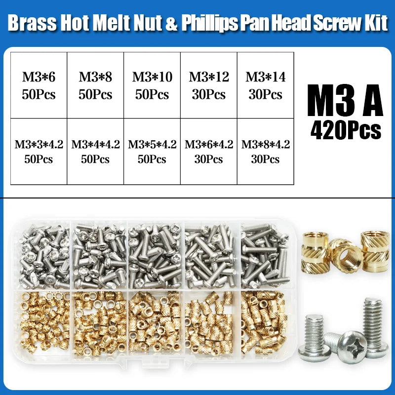 Heat Set Thread Brass Insert Nut and Bolt M2 M3 M4 Soldering Iron Tip Copper Insertion Nut Machine Screw Kit Inserts 3d Printer
