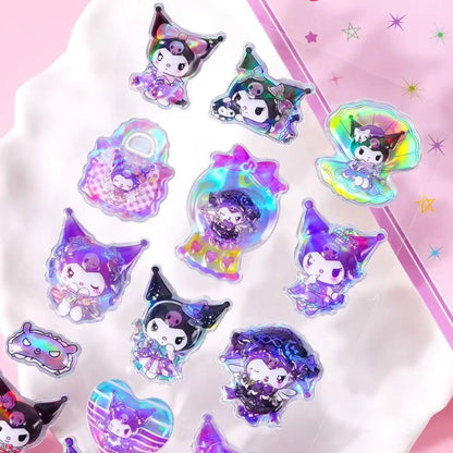 Kawaii Kuromi Cinnamoroll Melody 3D Embossed Double Layer Bubble Holographic Sticker for Scrapbook Phone Sticker ボンボン ドロップシール