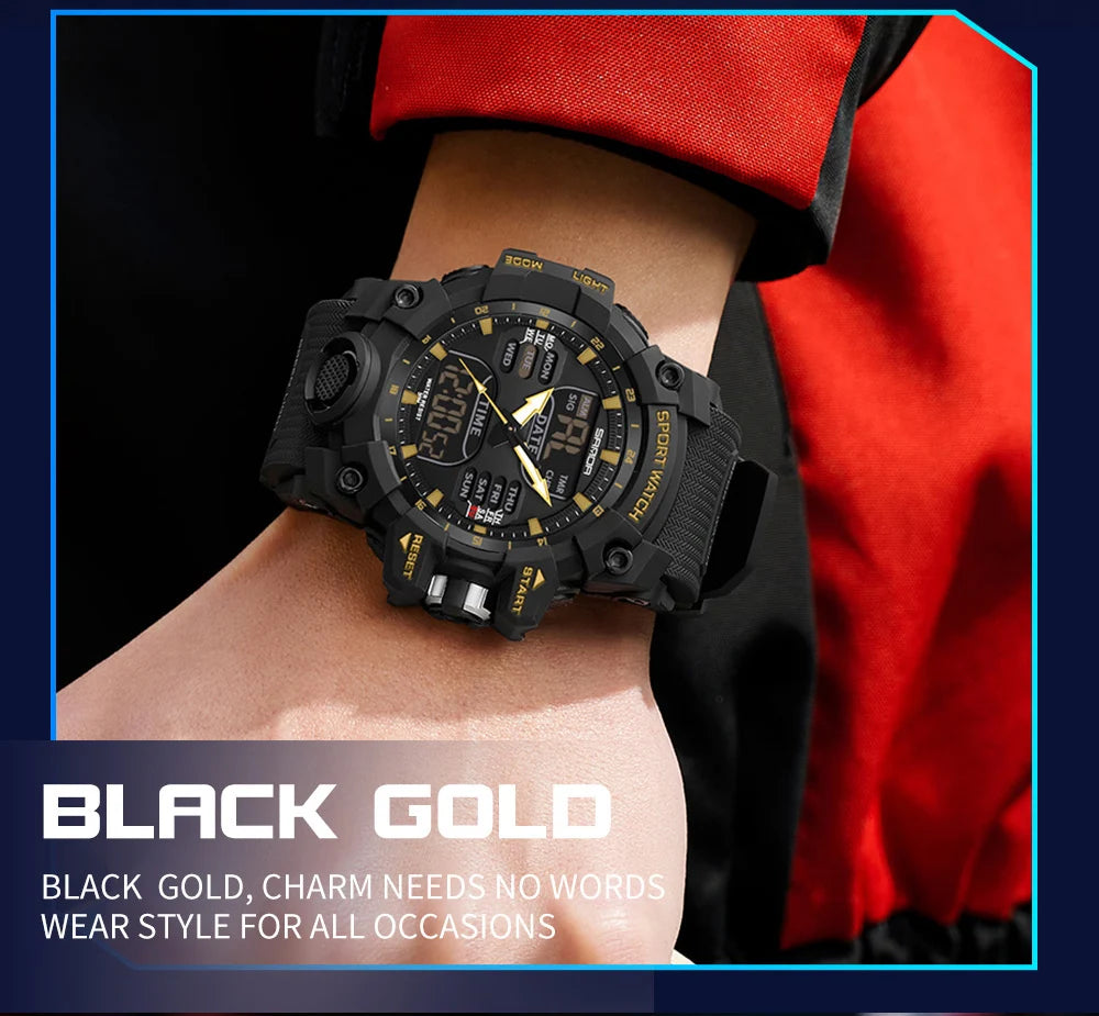 SANDA Luxury G Style Men's Electronic Watch Outdoor Sports LED Analog Digital Chronograph Military Dual Display 50M Waterproof