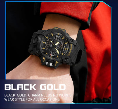 SANDA Luxury G Style Men's Electronic Watch Outdoor Sports LED Analog Digital Chronograph Military Dual Display 50M Waterproof